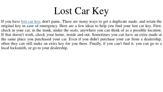 Lost Car Key