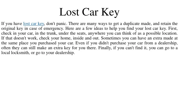 lost car key