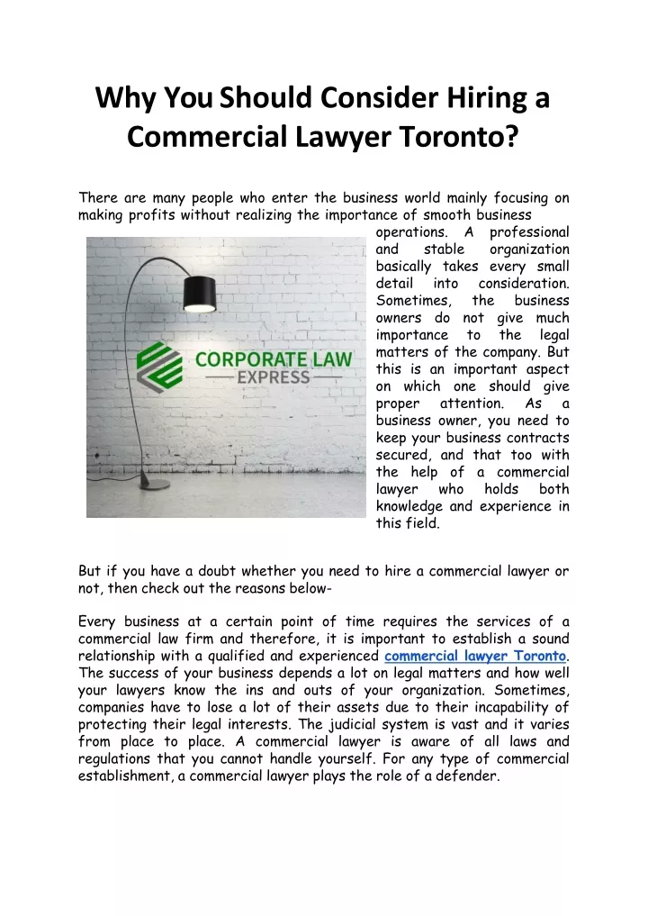 why you should consider hiring a commercial lawyer toronto