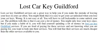 Lost Car Key Guildford