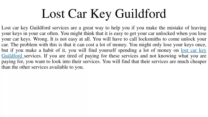 lost car key guildford