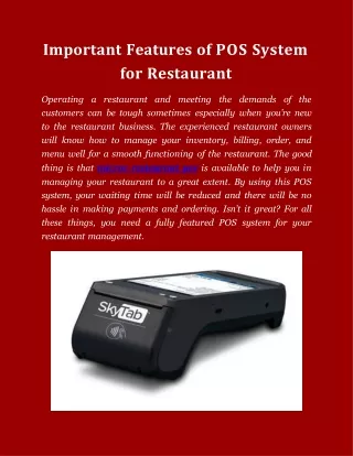 important features of pos system for restaurant