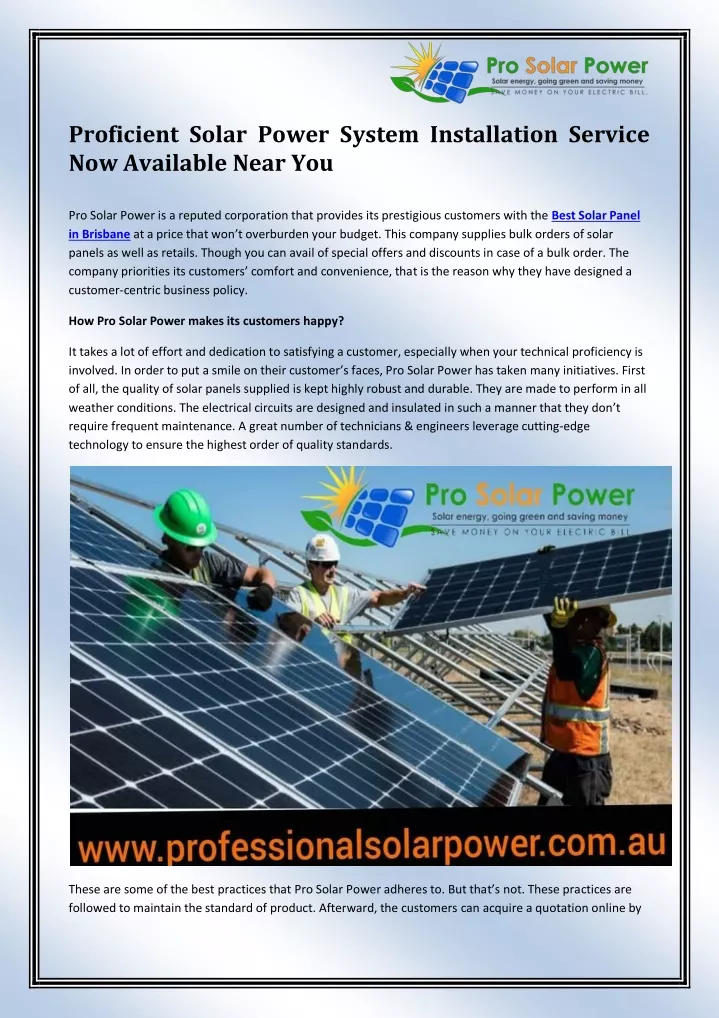 proficient solar power system installation