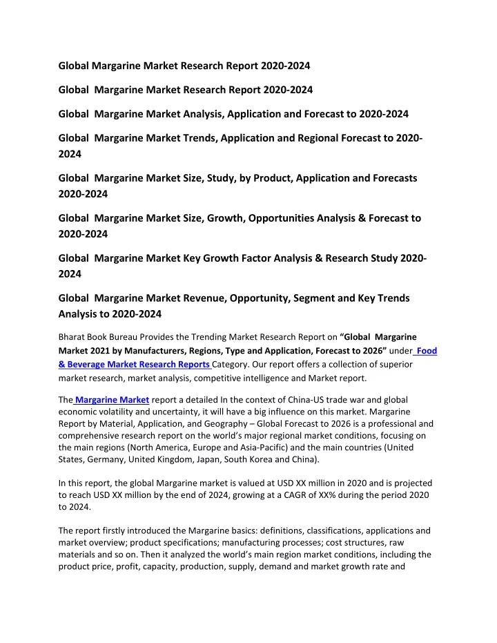 global margarine market research report 2020 2024