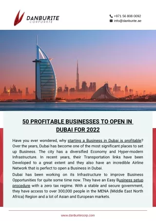 50 Profitable Businesses to open in Dubai for 2022