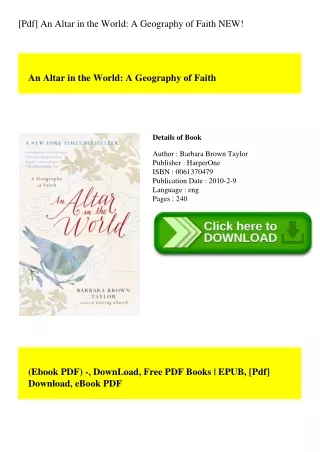 [Pdf] An Altar in the World A Geography of Faith NEW!