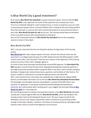 Is Blue World City a good investment?