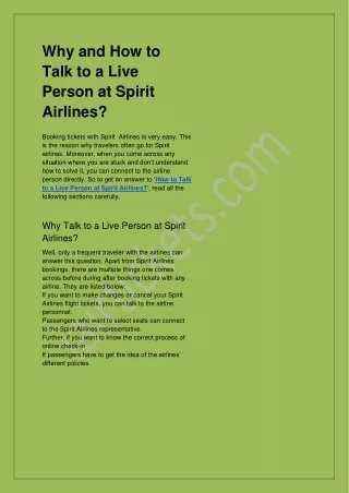 Why and How to Talk to a Live Person at Spirit Airlines ?