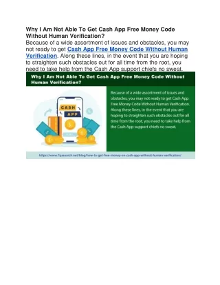 Why I Am Not Able To Get Cash App Free Money Code Without Human Verification?