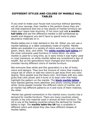different styles and colors of marble hall tables