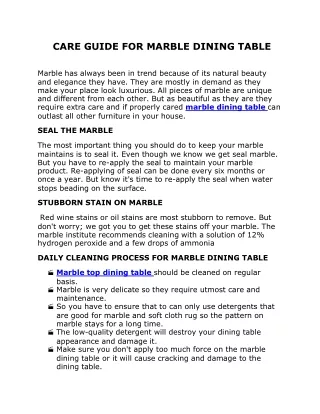 care guide for marble dining table