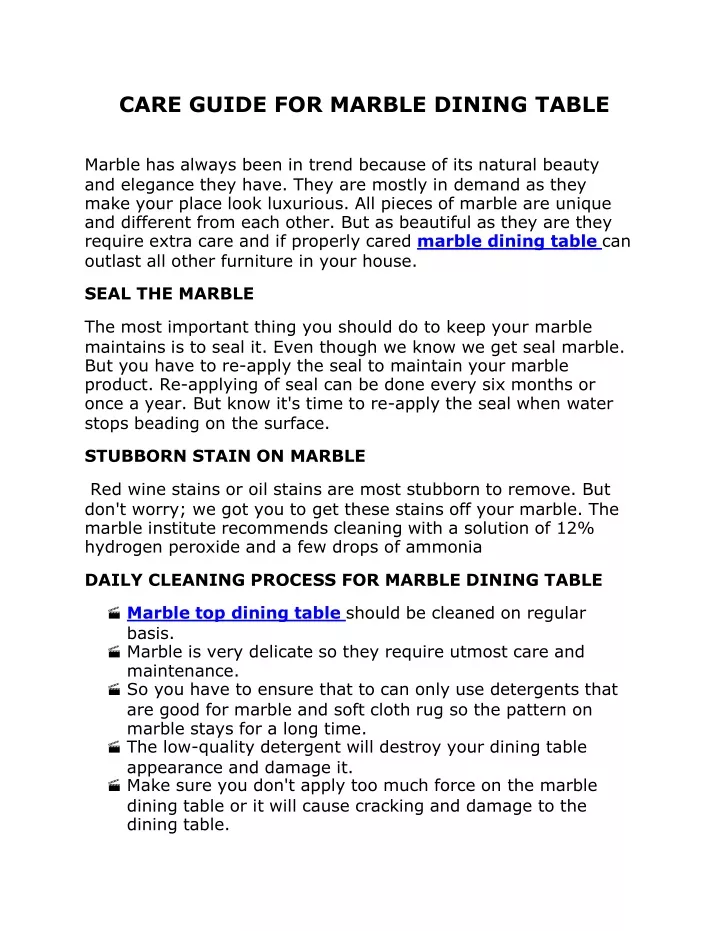 care guide for marble dining table