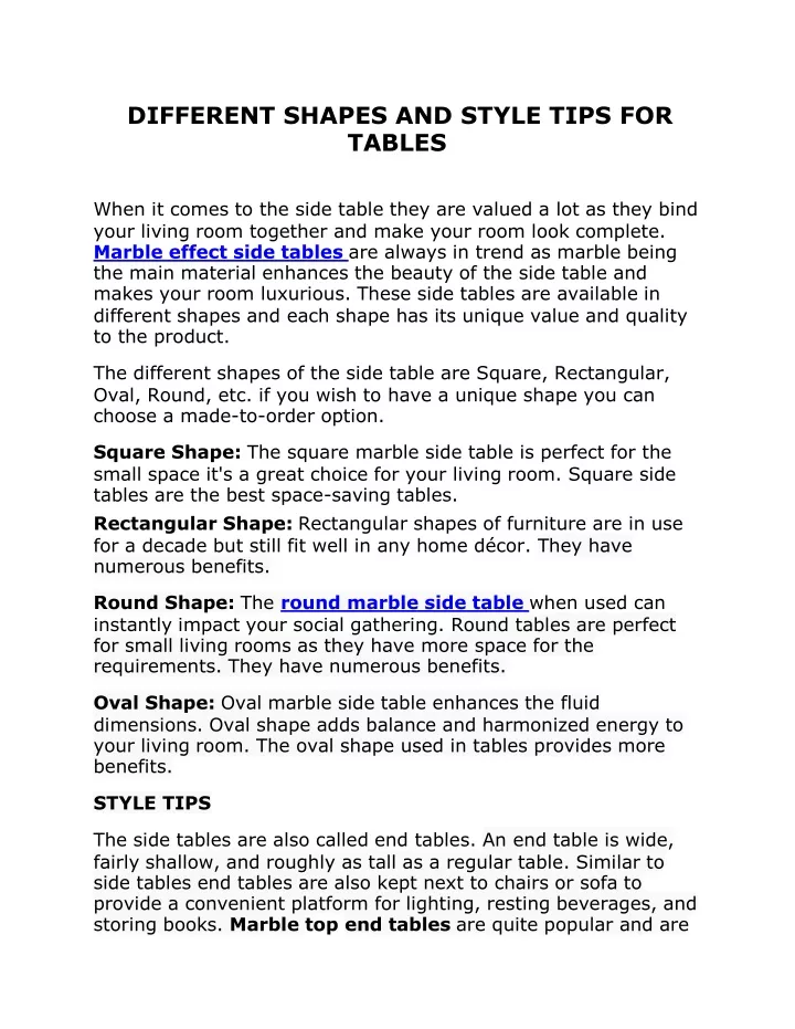 different shapes and style tips for tables