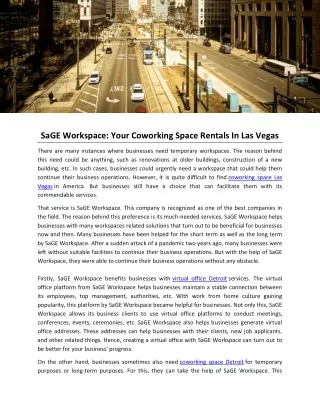 SaGE Workspace-Your Coworking Space Rentals In Las Vegas