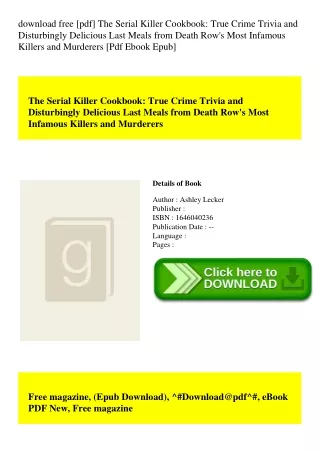 download free [pdf] The Serial Killer Cookbook True Crime Trivia and Disturbingly Delicious Last Meals from Death Row's