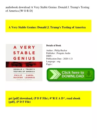 audiobook download A Very Stable Genius Donald J. Trump's Testing of America [W O R D]