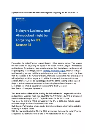 5 players Lucknow and Ahmedabad might be targeting for IPL Season 15