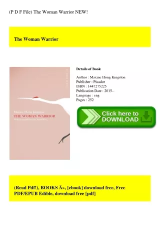 (P D F File) The Woman Warrior NEW!