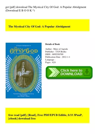 get [pdf] download The Mystical City Of God A Popular Abridgment (Download E B O O K ^)