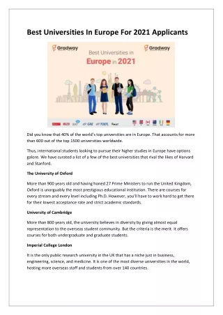 Best Universities In Europe For 2021 Applicants