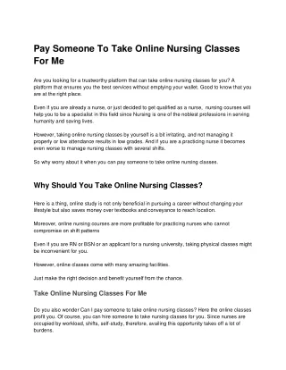 Pay Someone To Take Online Nursing Classes For Me