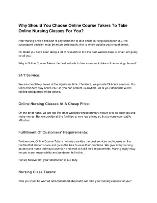 Why Should You Choose Online Course Takers To Take Online Nursing Classes For Yo