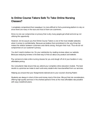 Is Online Course Takers Safe To Take Online Nursing Classes?