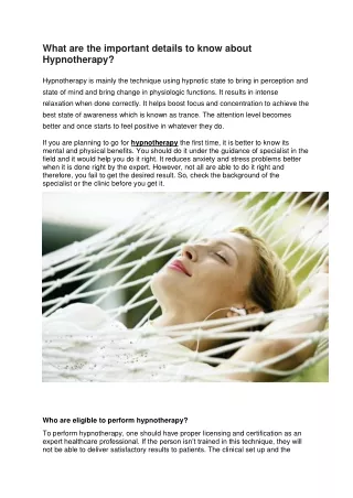 What are the important details to know about Hypnotherapy?