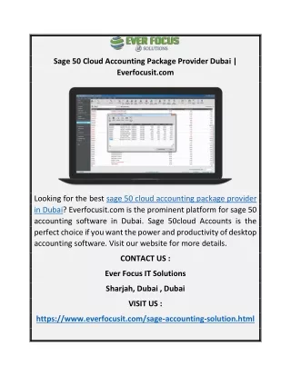 Sage 50 Cloud Accounting Package Provider Dubai  Everfocusit.com