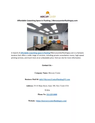Affordable Coworking Space In Flushing | Mercurycenterflushingny.com
