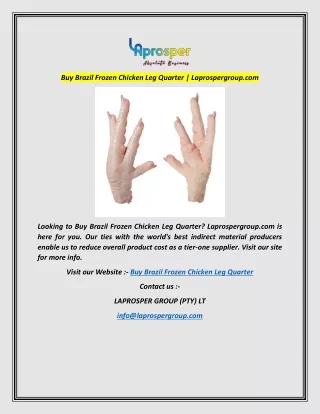 Buy Brazil Frozen Chicken Leg Quarter  Laprospergroup.com