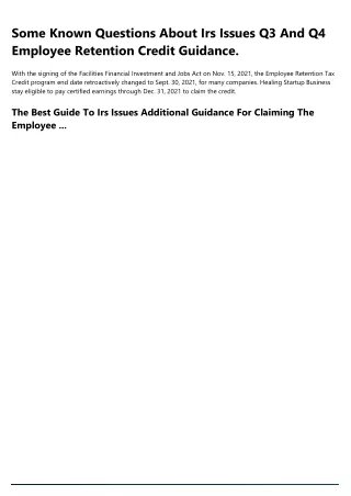 10 Compelling Reasons Why You Need what is employee retention tax credit