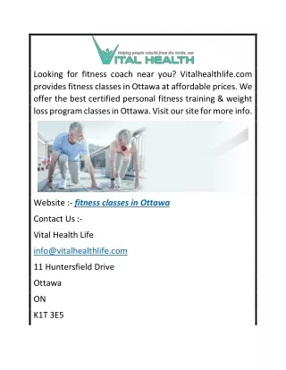 Fitness Classes in Ottawa  Vitalhealthlife.com