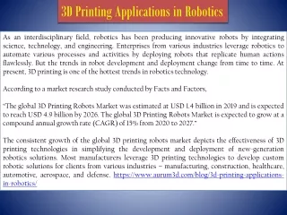 3D Printing Applications in Robotics - Aurum3D