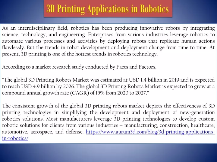 3d printing applications in robotics