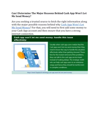 Can I Determine The Major Reasons Behind Cash App Won't Let Me Send Money?