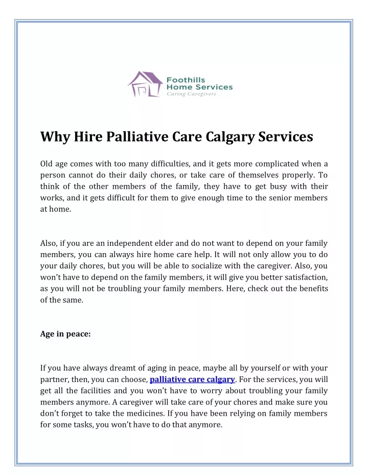 why hire palliative care calgary services