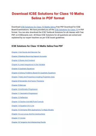 download icse solutions for class 10 maths selina