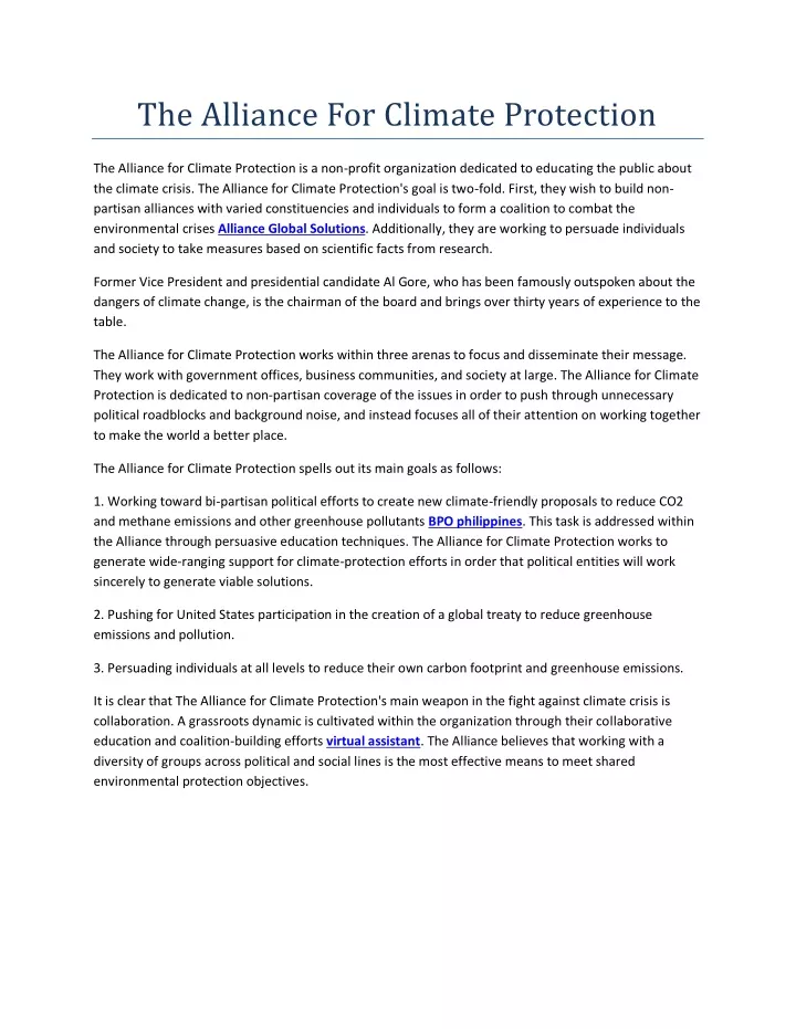 the alliance for climate protection