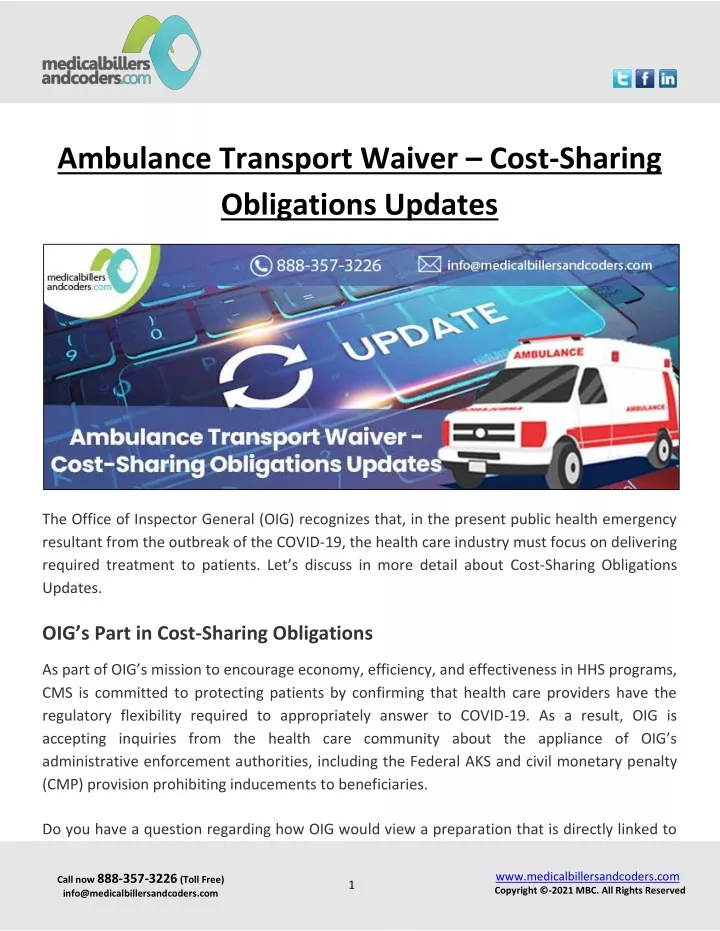 ambulance transport waiver cost sharing