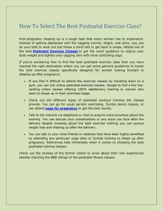 how to select the best postnatal exercise class
