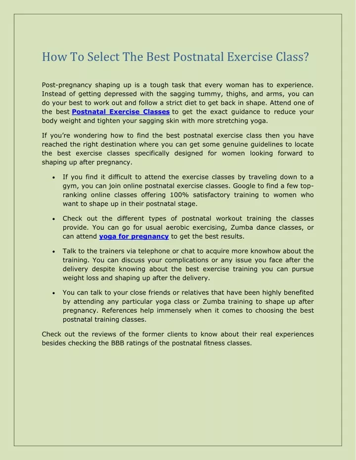 how to select the best postnatal exercise class