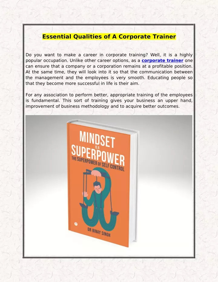 essential qualities of a corporate trainer