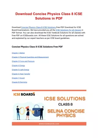 download concise physics class 8 icse solutions