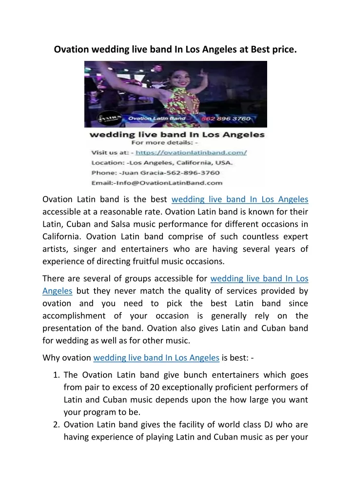 ovation wedding live band in los angeles at best