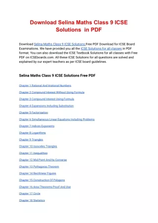 download selina maths class 9 icse solutions