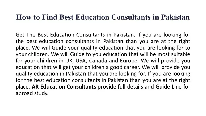 how to find best education consultants in pakistan