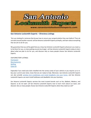San Antonio Locksmith Experts – Directory Listings