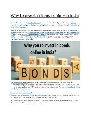 why to invest in bonds online in india