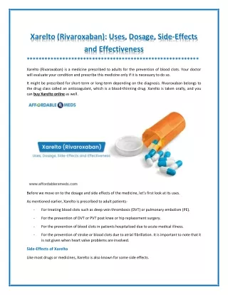 xarelto rivaroxaban uses dosage side effects